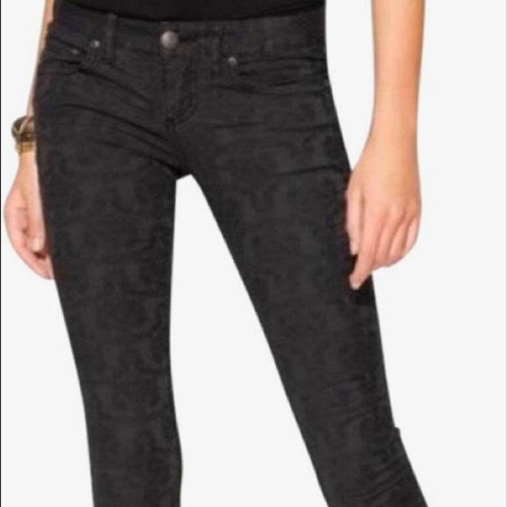 Free People Black Textured Skinny Jeans Size 27